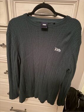 Kith Crewneck Cable Knit Sweater in Deep Green
